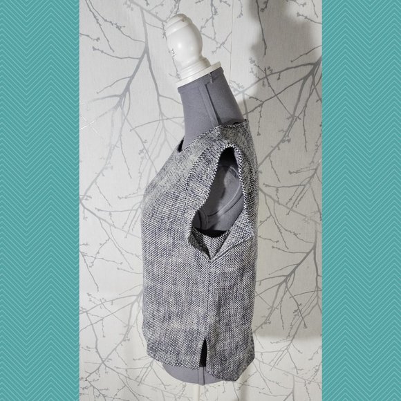 Collective Concepts Navy Woven Tweed Flutter Sleeve Blouse - Picture 3 of 4